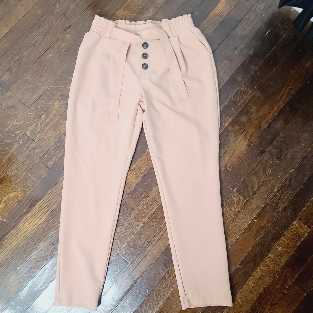 like an angel Blush Pink Paperbag Waist Pants